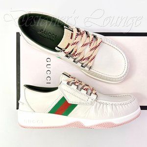 NEW GUCCI Men's Agrado 8 G / 9 US WEB White Leather Sneakers Shoes $750 Authent